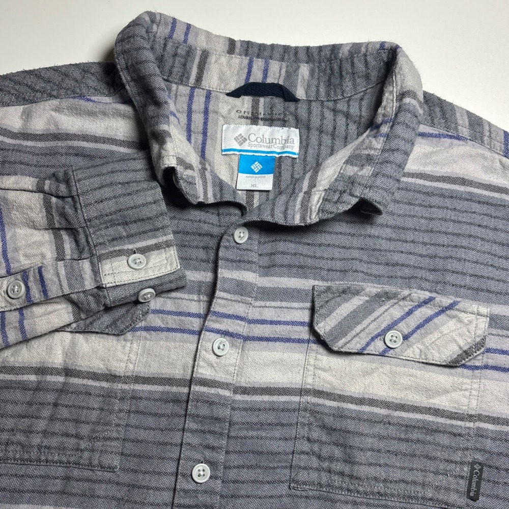 Columbia Omni Wick Flannel Shirt‎ Blue Stripe Mens XL Long Sleeve Button Up